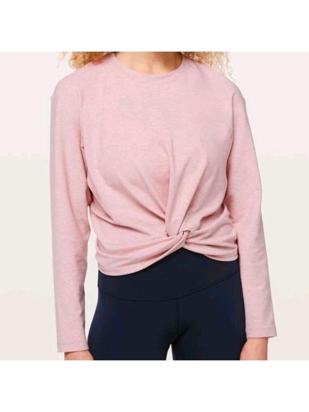 Lululemon Tuck & Gather Cropped Top Heather Pink Long Sleeve Twist Front